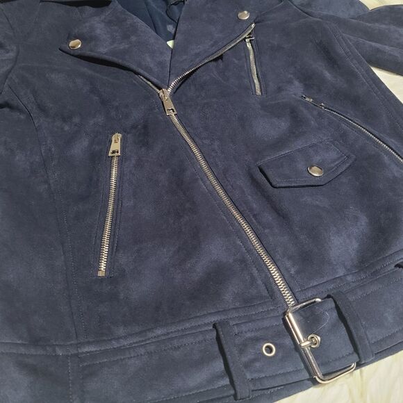NWT|Theory Modern Moto 2.0 Fulton Navy Faux Suede Jacket - Picture 7 of 13
